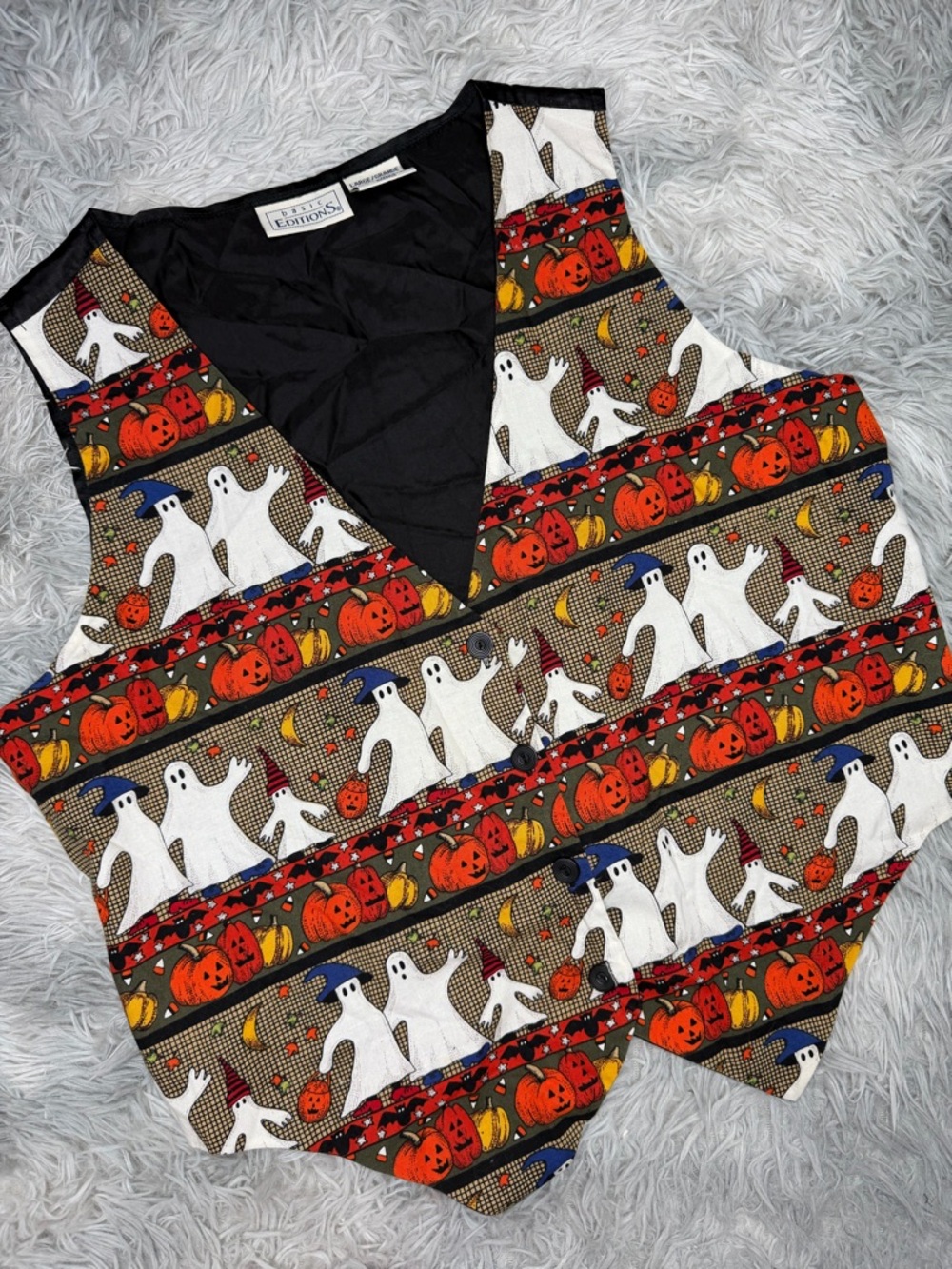 Vintage 90s Basic Editions Halloween Vest Large Ghost Pumpkin Witch